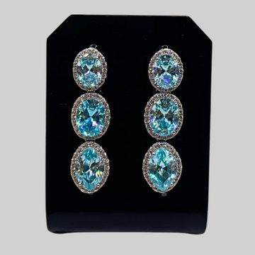 Silver blue oval earrings - 925 silver -