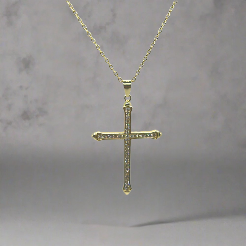 GOLDPATED ICED OUT KRUIS KETTING L - 925 ZILVER -