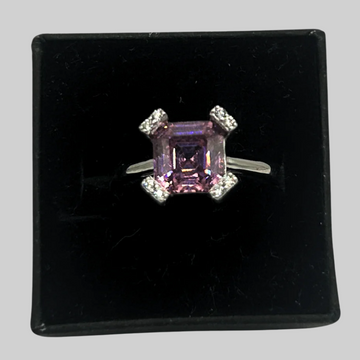 Roze vierkante zirkonia ring - 925 zilver -