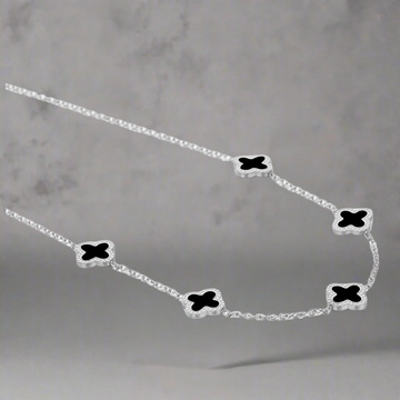 Silver clover necklace black