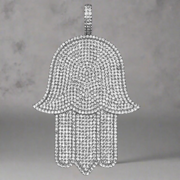 ICED OUT 'HAND OF FATIMA' PENDANT SIZE L - 925 SILVER -