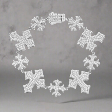 ICED OUT MOISSANITE CROSS BRACELET - 925 SILVER -