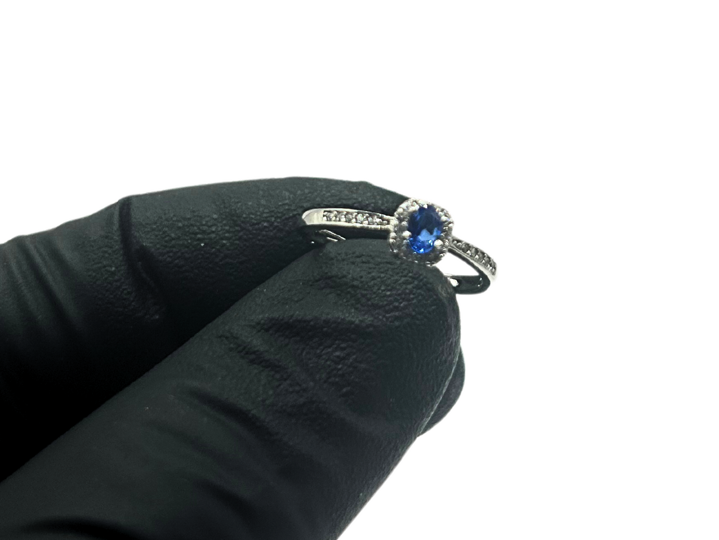 Blauwe steen zirkonia dames ring - 925 zilver -