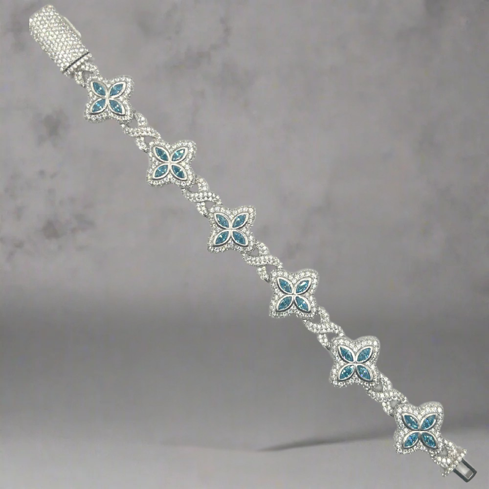 ICED OUT MOISSANITE BLAUW KLAVER ARMBAND - 925 ZILVER -