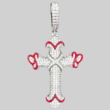 ZILVEREN ROOD ICED OUT KRUIS HANGER - 925 ZILVER -