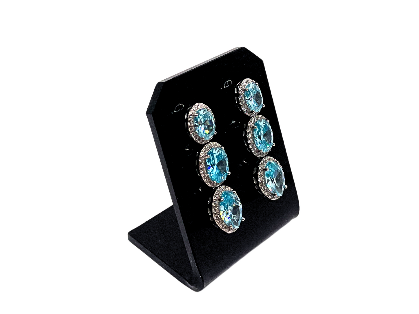 Silver blue oval earrings