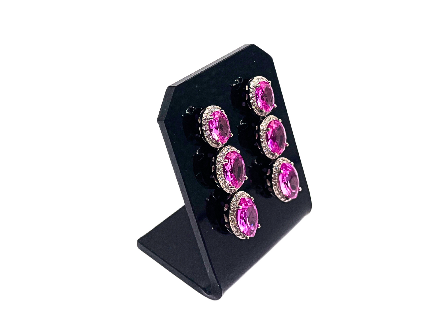 Zilveren roze ovale oorbellen