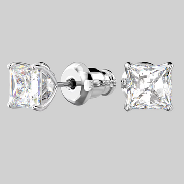 Zilveren 7MM vierkant zirkonia oorbellen - 925 zilver -
