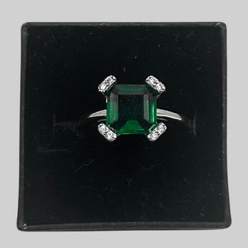Groene zirkonia vierkante ring - 925 zilver -