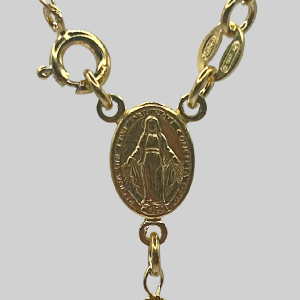 GOLDPATED ROZENKRUIS CHAIN - 925 ZILVER WITTE KRALEN -