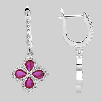 Silver pink clover earrings