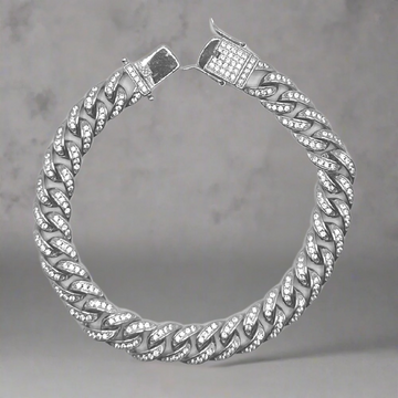 Zilveren iced out cuban armband 8mm - 925 zilver -