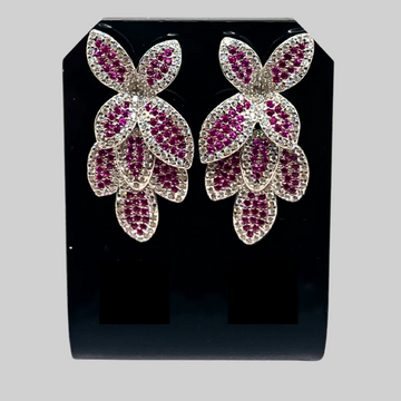 Silver pink flower earrings