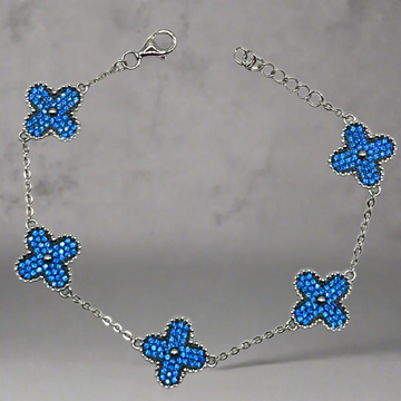 ZILVEREN BLAUWE KLAVER ARMBAND - 925 ZILVER -