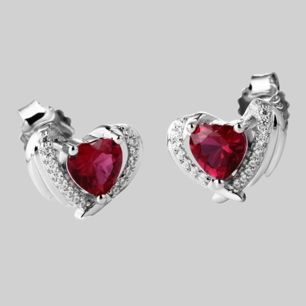 Silver pink heart earrings