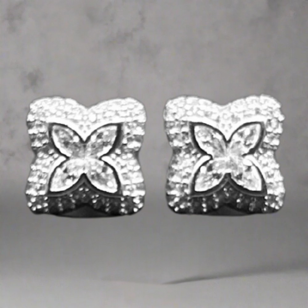 ZILVEREN ICED OUT 'KLAVER' OORBELLEN - 925 ZILVER -