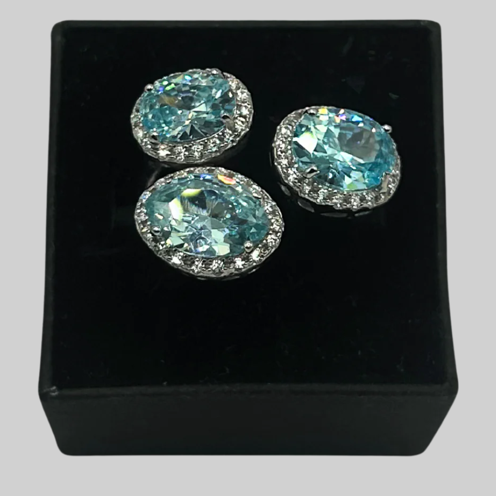 Lichtblauwe ovale ring - 925 zilver -