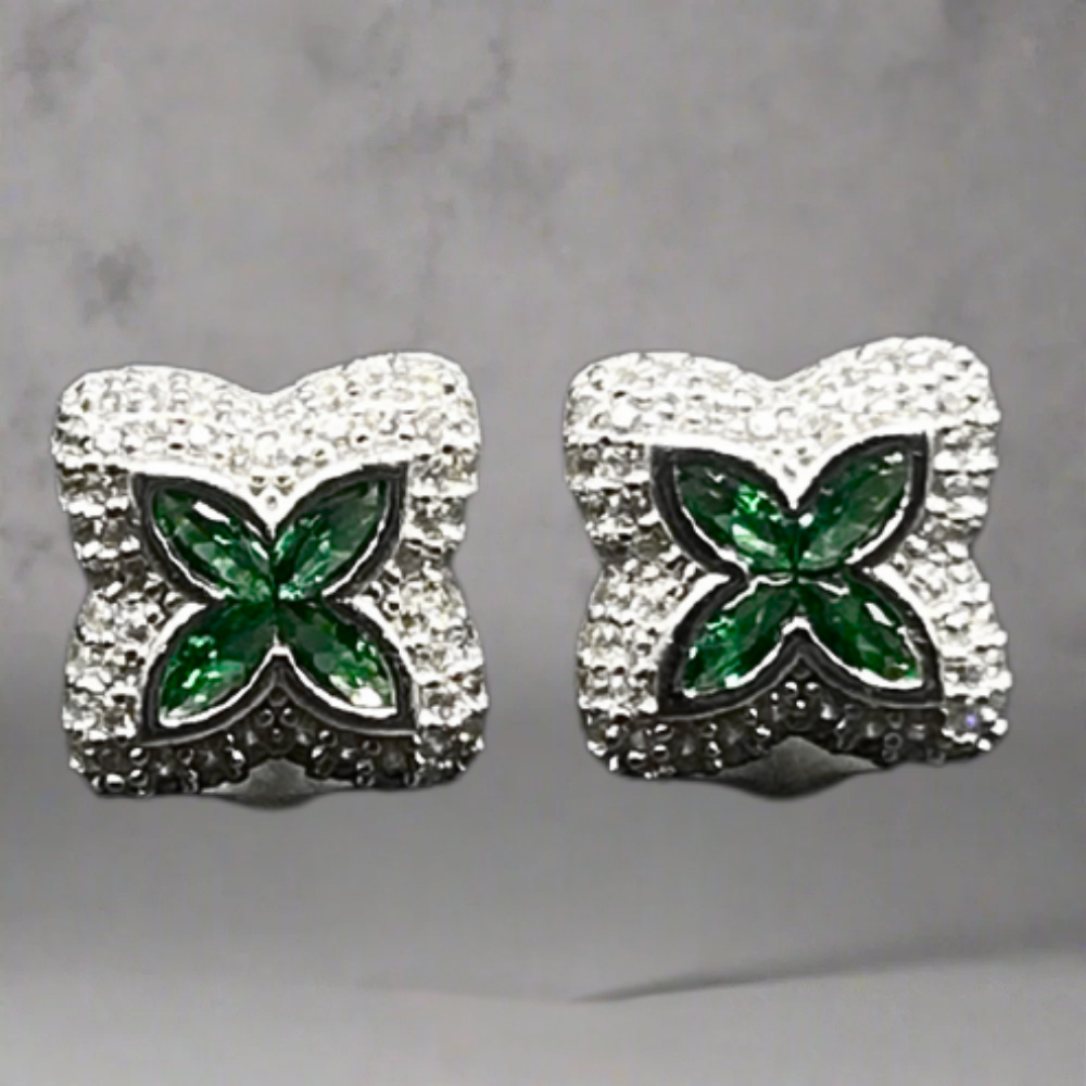 ZILVEREN ICED OUT 'KLAVER' OORBELLEN - 925 ZILVER -