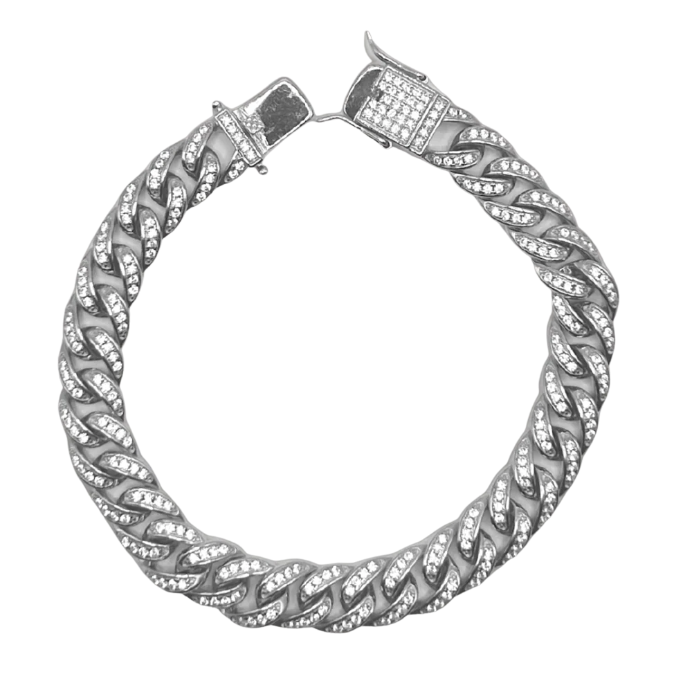 Zilveren iced out cuban armband 8mm - 925 zilver -
