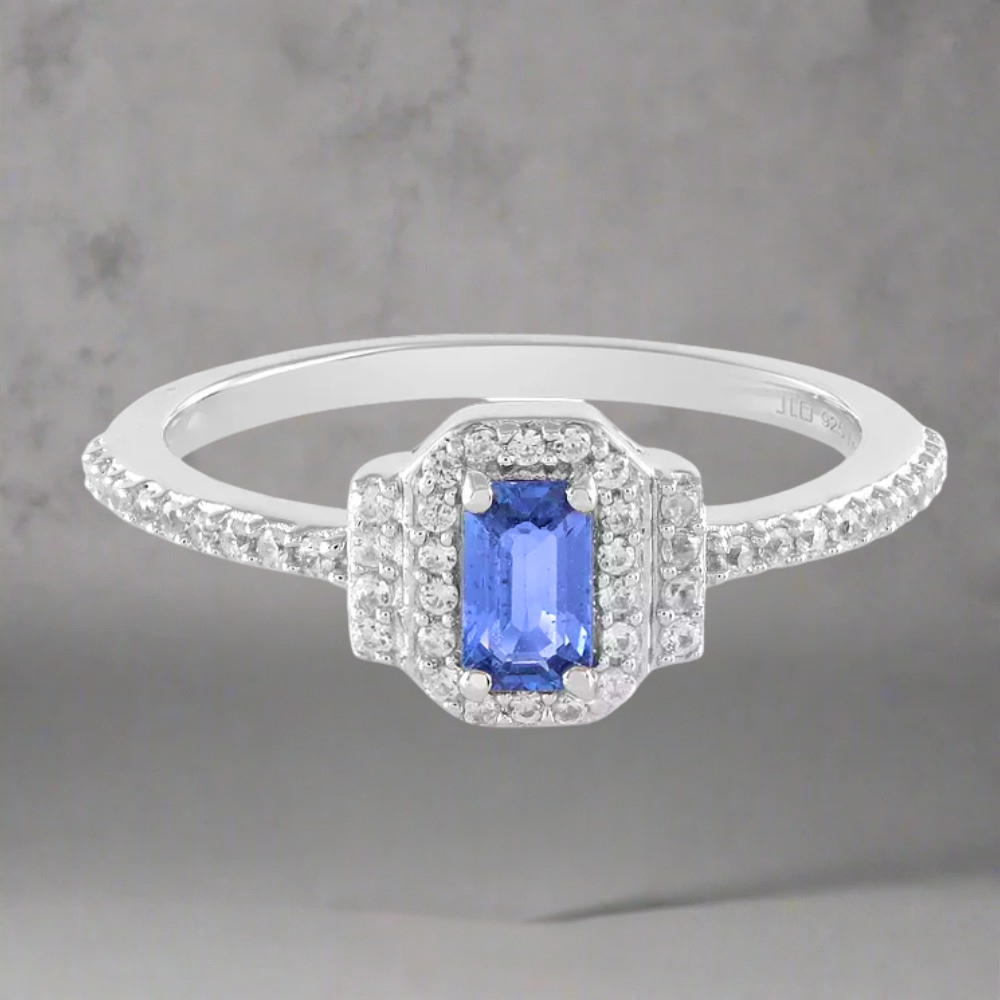 Blauwe steen zirkonia dames ring - 925 zilver -