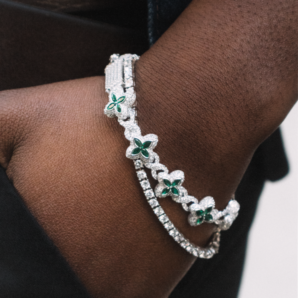 ICED OUT 'KLAVER ARMBAND XII - 925 ZILVER -