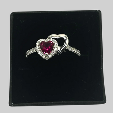 Zilveren rode hartjes ring - 925 zilver -
