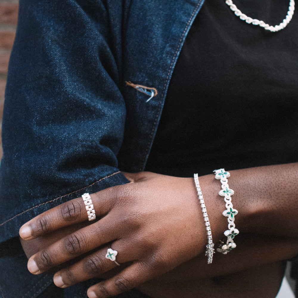 Silver link ring + DIAMOND CUT