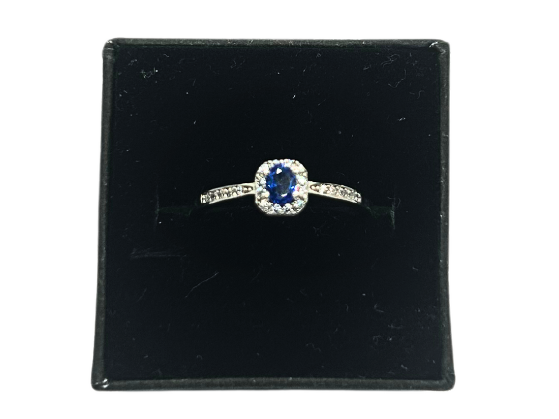 Blauwe steen zirkonia dames ring - 925 zilver -