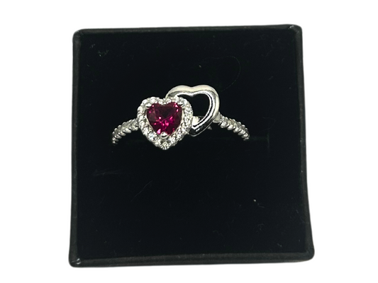 Rode hartjes ring iced out - 925 zilver -