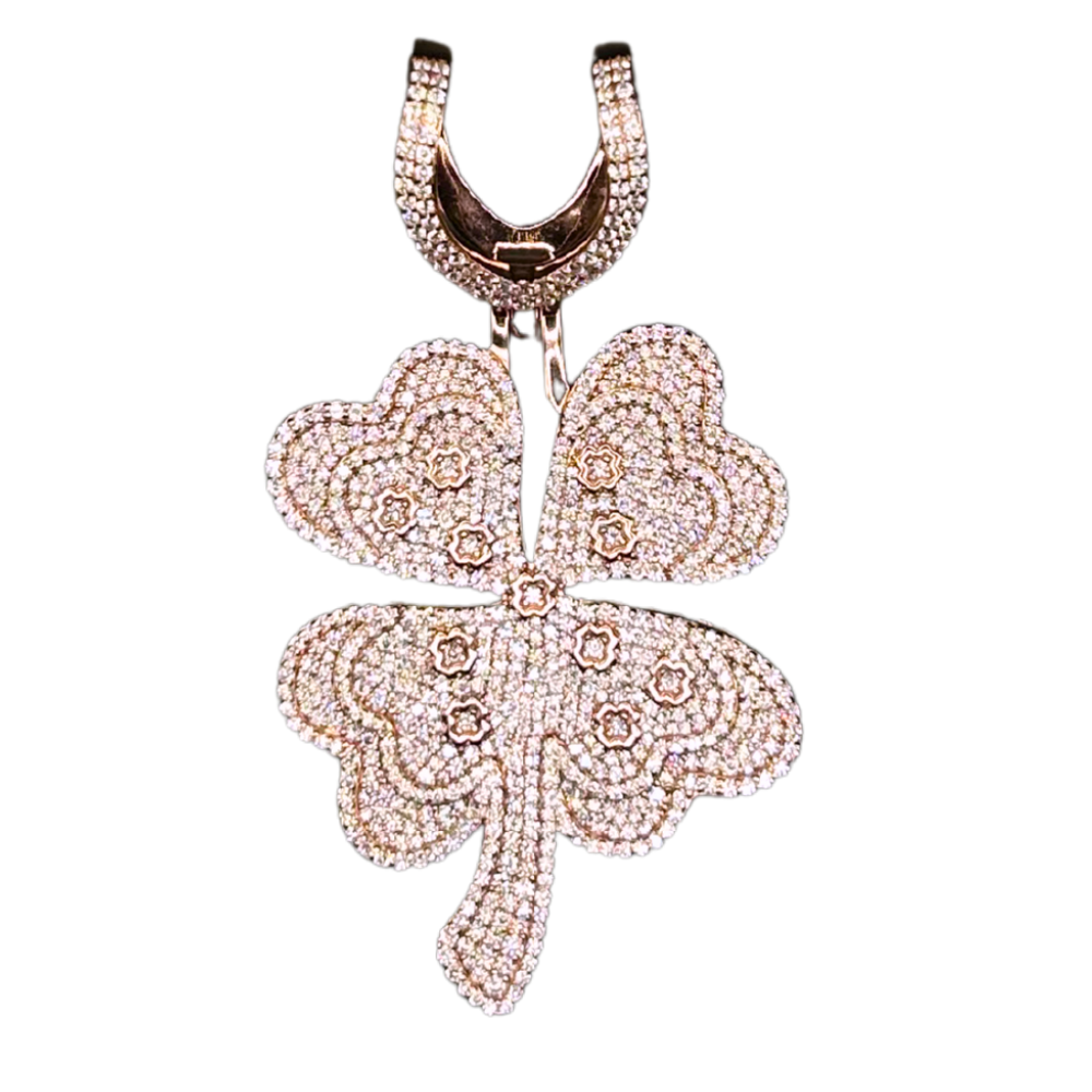 ICED OUT 'KLAVER' ROSÉ MOISSANITE DIAMANTEN HANGER VII- 925 ZILVER -