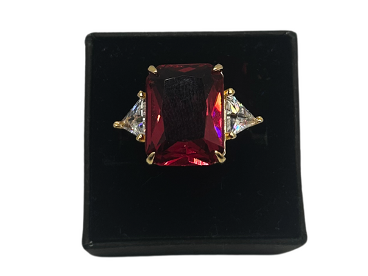 Rode gouden kroon ring - 925 zilver -
