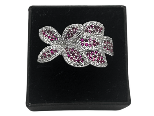 Roze bloemen ring - 925 zilver -
