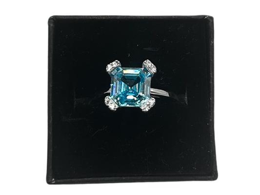 Blauwe vierkante ring - 925 zilver -