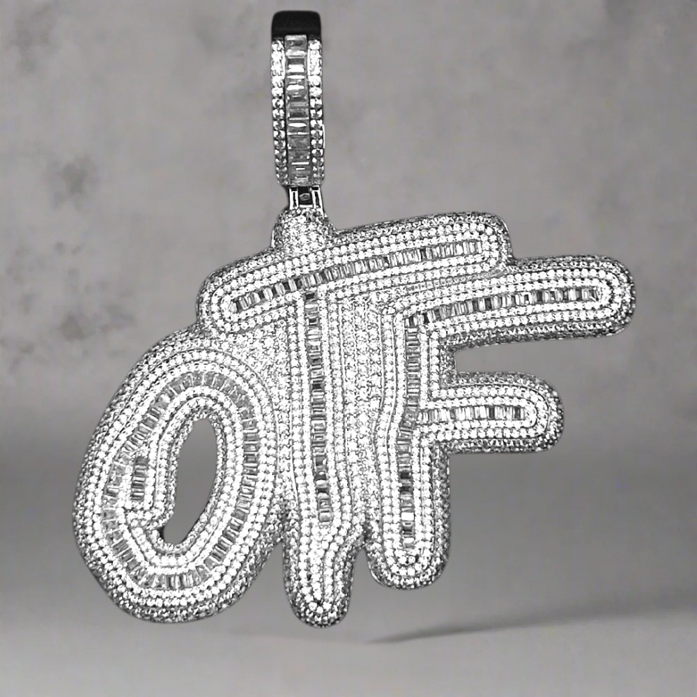 ZILVEREN ICED OUT 'OTF' HANGER - 925 ZILVER -