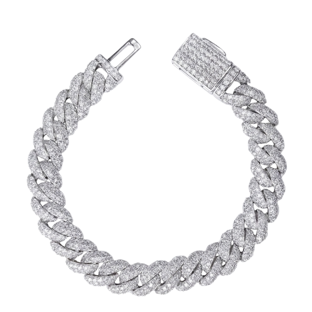 ZILVEREN 13MM 'CUBAN' MOISSANITE ARMBAND - 925 ZILVER -