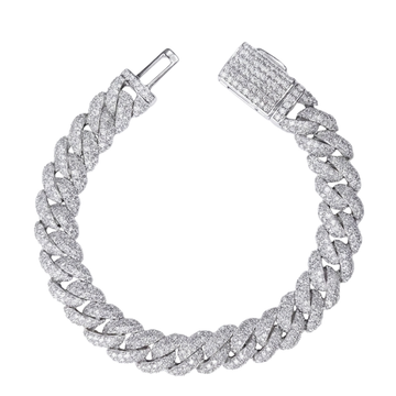 ZILVEREN 13MM 'CUBAN' MOISSANITE ARMBAND - 925 ZILVER -