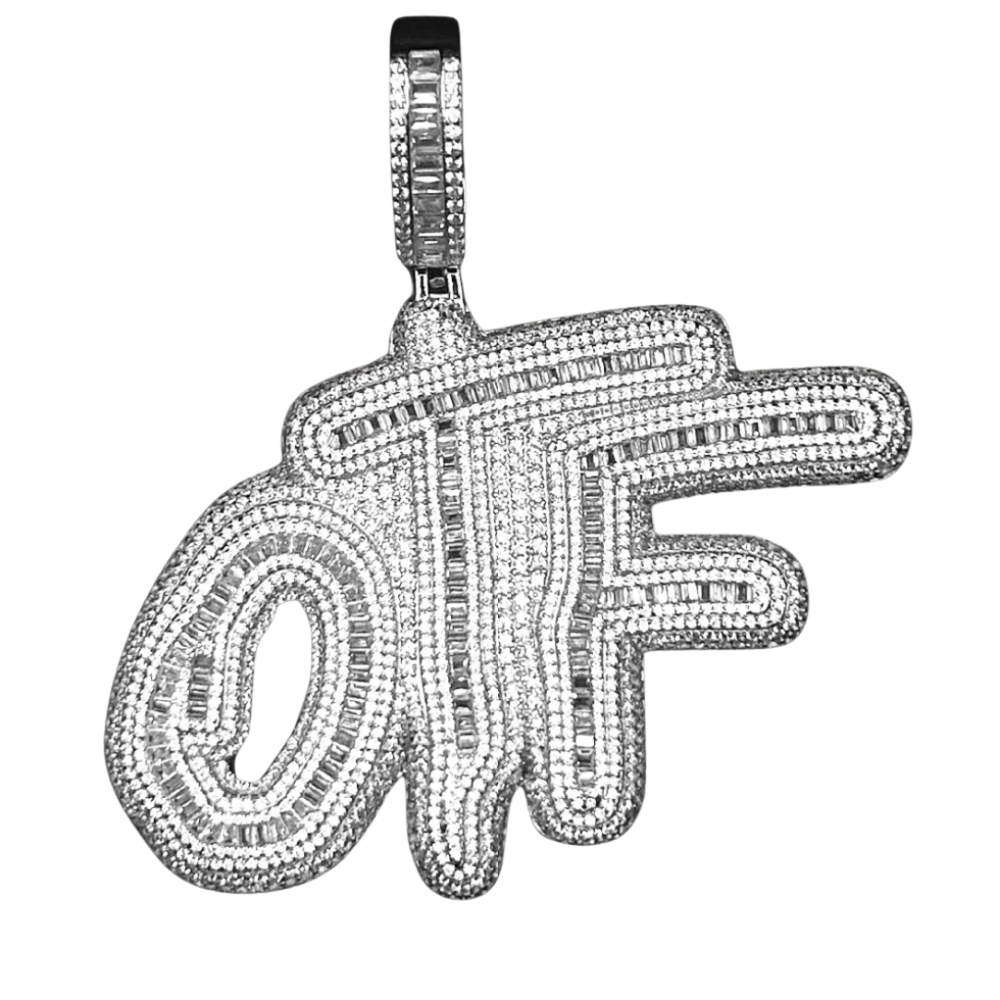ZILVEREN ICED OUT 'OTF' HANGER - 925 ZILVER -