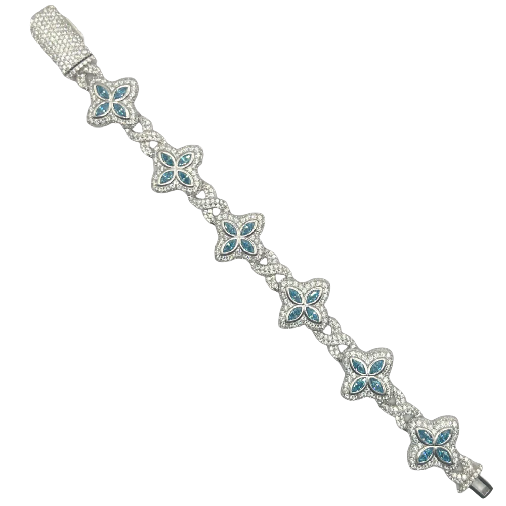 ICED OUT MOISSANITE BLAUW KLAVER ARMBAND - 925 ZILVER -