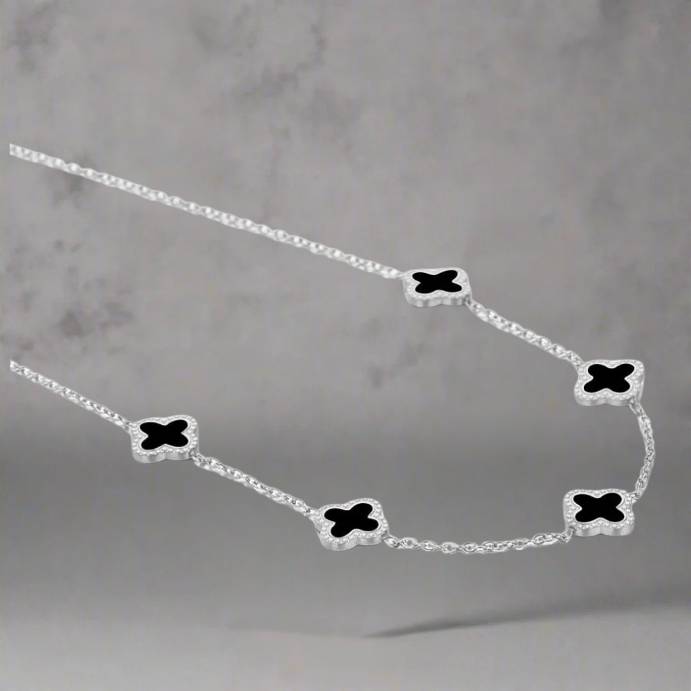 Silver clover necklace black 
