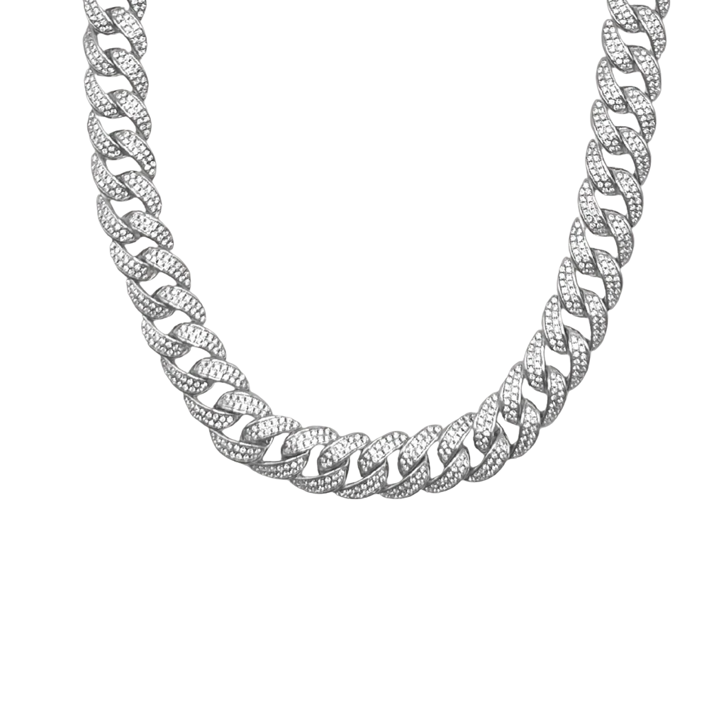 ZILVEREN ICED OUT 'CUBAN' KETTING - 925 ZILVER