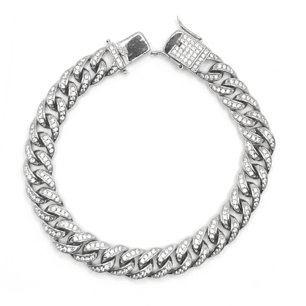 Zilveren iced out cuban armband 8mm - 925 zilver -