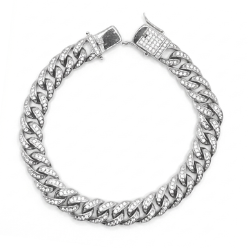 Zilveren iced out cuban armband 8mm - 925 zilver -