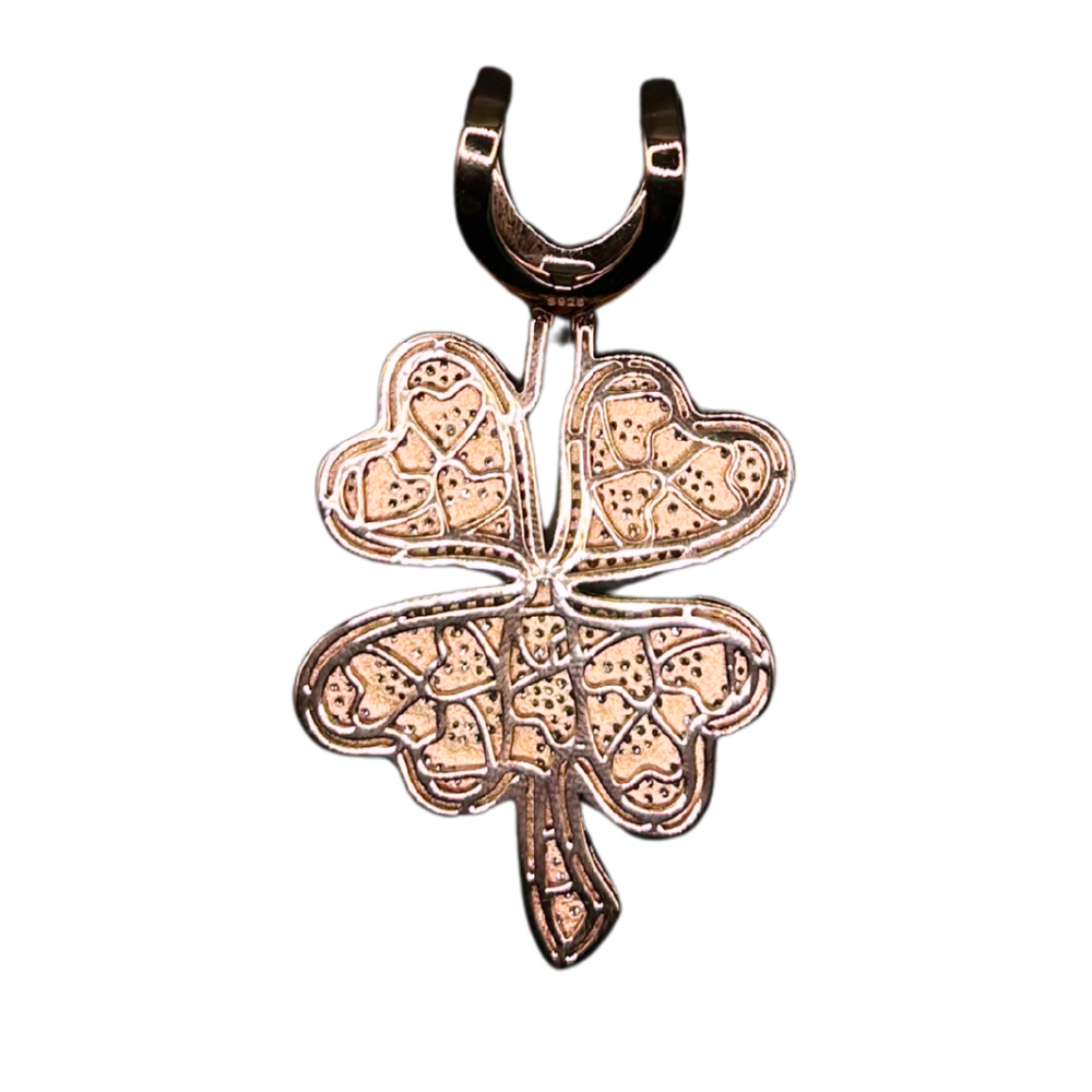 ICED OUT 'KLAVER' ROSÉ MOISSANITE DIAMANTEN HANGER VII- 925 ZILVER -