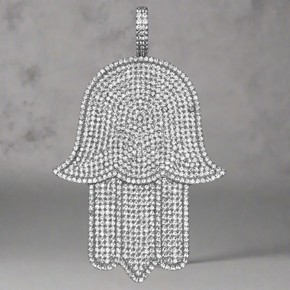 ICED OUT 'HAND OF FATIMA' PENDANT SIZE L - 925 SILVER -