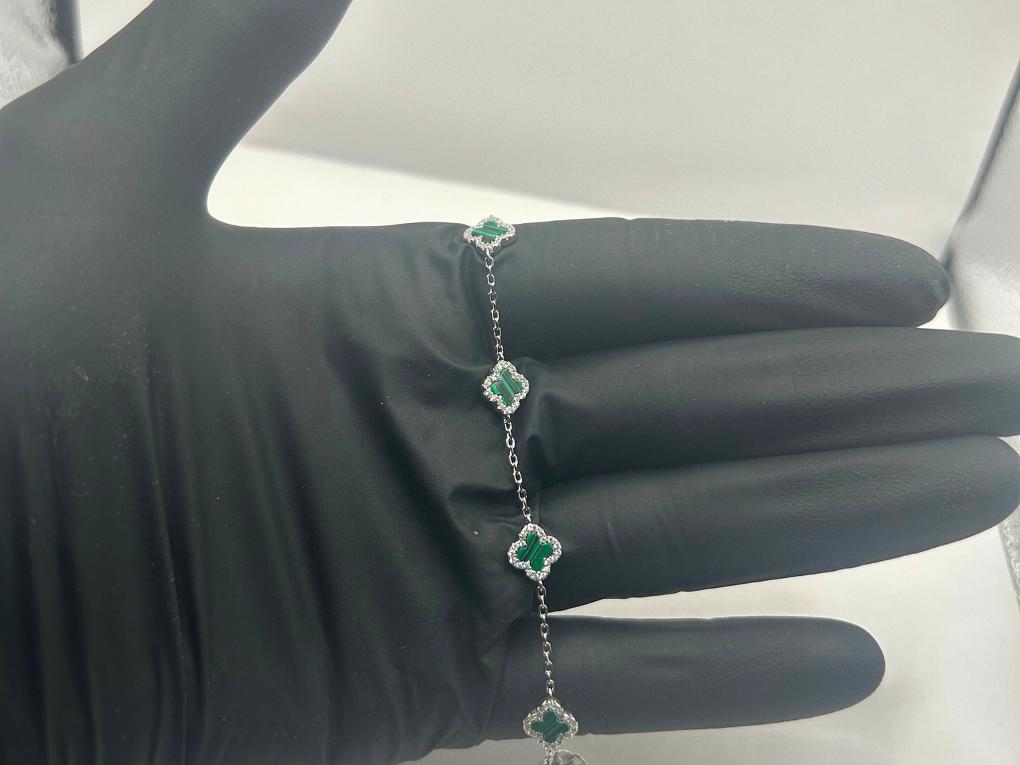 Groene klaver armband - 925 zilver -