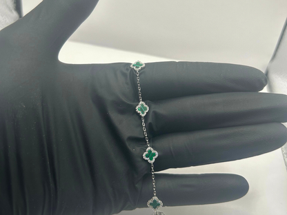 Groene klaver armband - 925 zilver -