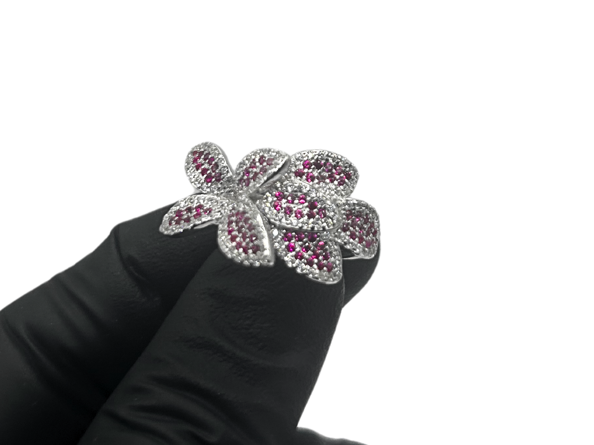 Roze bloemen ring - 925 zilver -