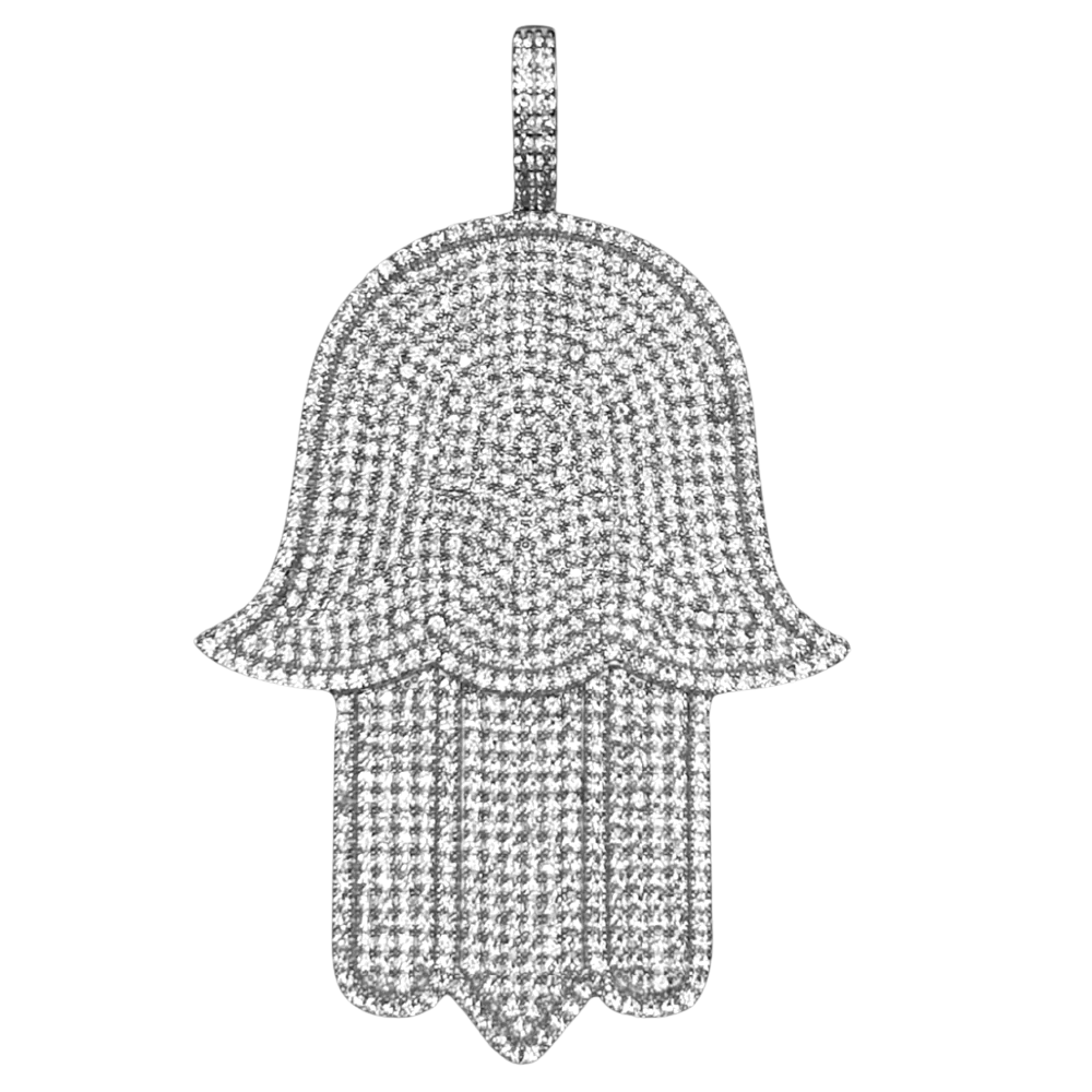 ICED OUT 'HAND VAN FATIMA' HANGER  SIZE L- 925 ZILVER -