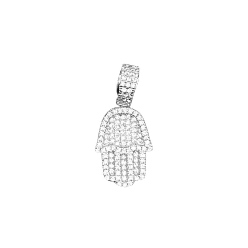 ZILVEREN ICED OUT HAND VAN FATIMA HANGER S - 925 ZILVER -