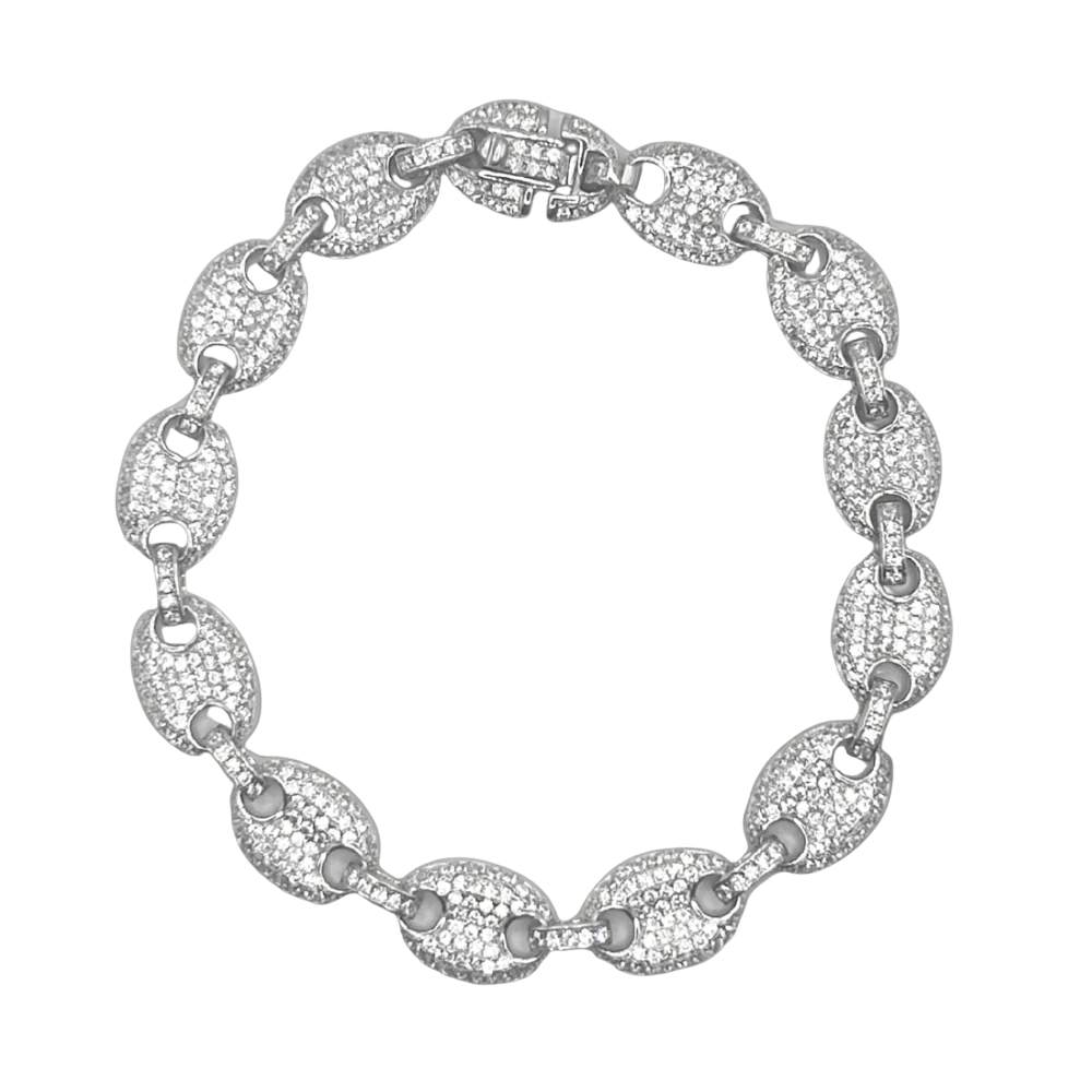 ZILVEREN ICED OUT LINK ARMBAND - 925 ZILVER -